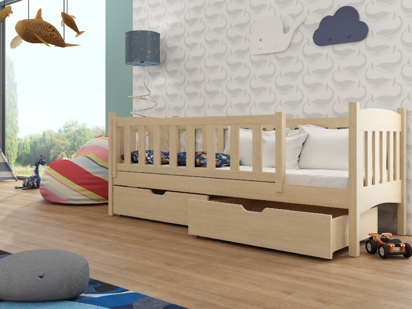 Detská posteľ 80 x 180 cm Gussie (s roštom a úl. priestorom) (borovica)