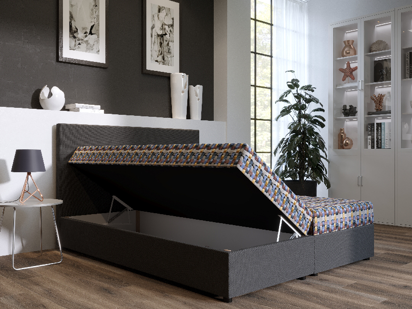 Manželská posteľ Boxspring 160 cm Skonto (tmavosivá + vzor pletený) (s matracom a úložným priestorom)