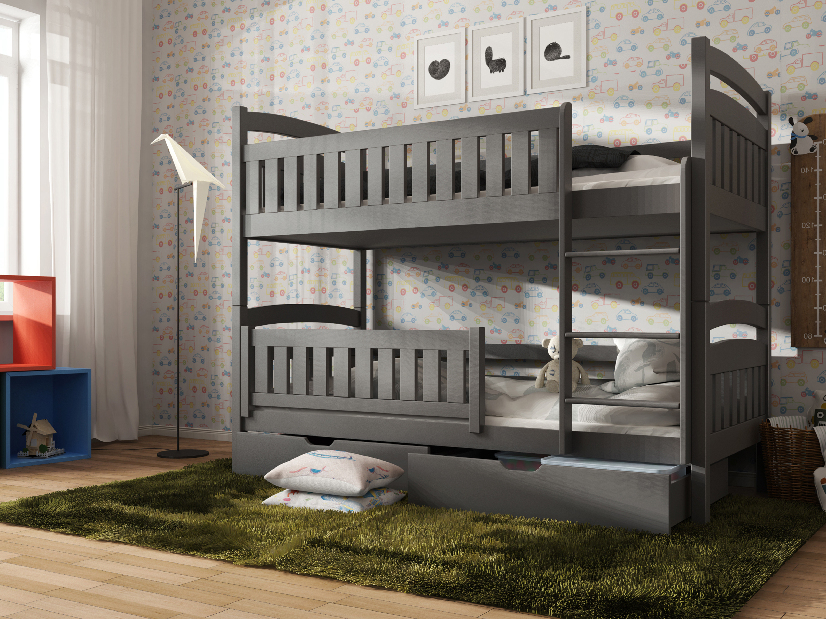 Detská posteľ 90 x 200 cm Irwin (s roštom a úl. priestorom) (grafit)