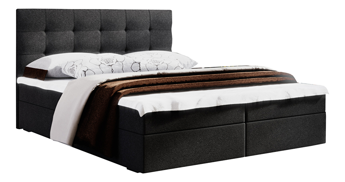 Manželská posteľ Boxspring 160 cm Fade 2 Comfort (čierna) (s matracom a úložným priestorom)