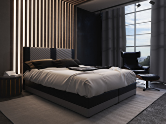 Manželská posteľ  Boxspring 140 cm Pecos Comfort (ekokoža + sivá + čierna) (s matracom a úložným priestorom)