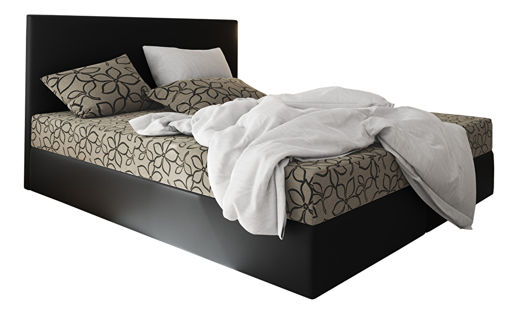 Manželská posteľ Boxspring 160 cm Lilac (vzor + čierna) (s matracom a úložným priestorom)