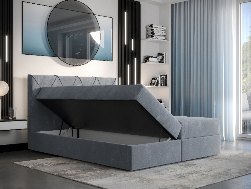 Manželská posteľ Boxspring 140 cm Athena Comfort (tmavosivá) (s matracom a úložným priestorom)