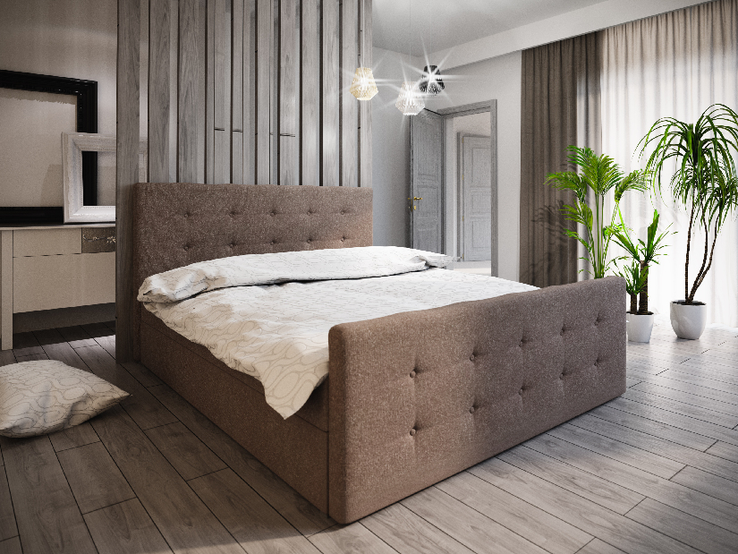 Manželská posteľ Boxspring 200 cm Milagros 1 (tmavohnedá) (s matracom a úložným priestorom)
