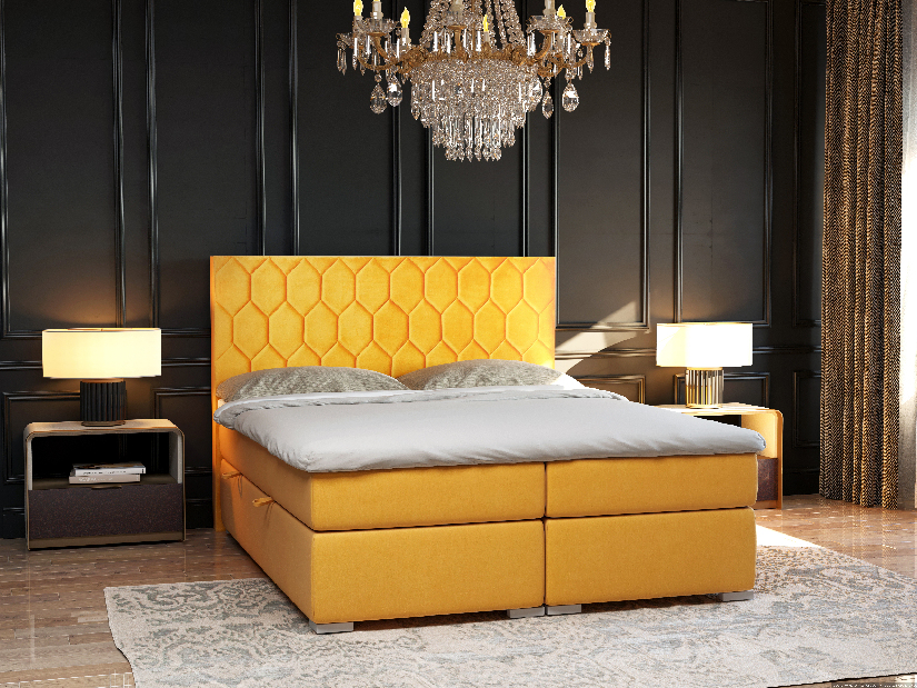 Kontinentálna posteľ 140 cm Piranno (žltá) (s úložným priestorom)