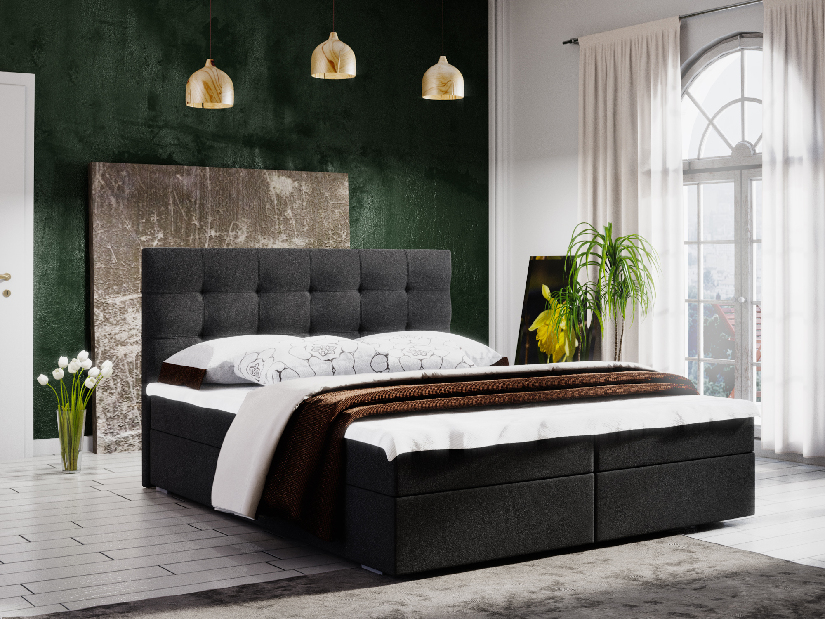 Manželská posteľ Boxspring 180 cm Fade 2 (čierna) (s matracom a úložným priestorom)