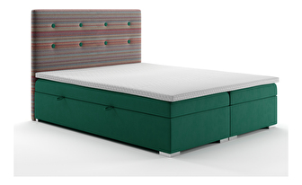 Kontinentálna posteľ 140 cm Rinoletto (tmavozelená + viacfarebné) (s úložným priestorom)