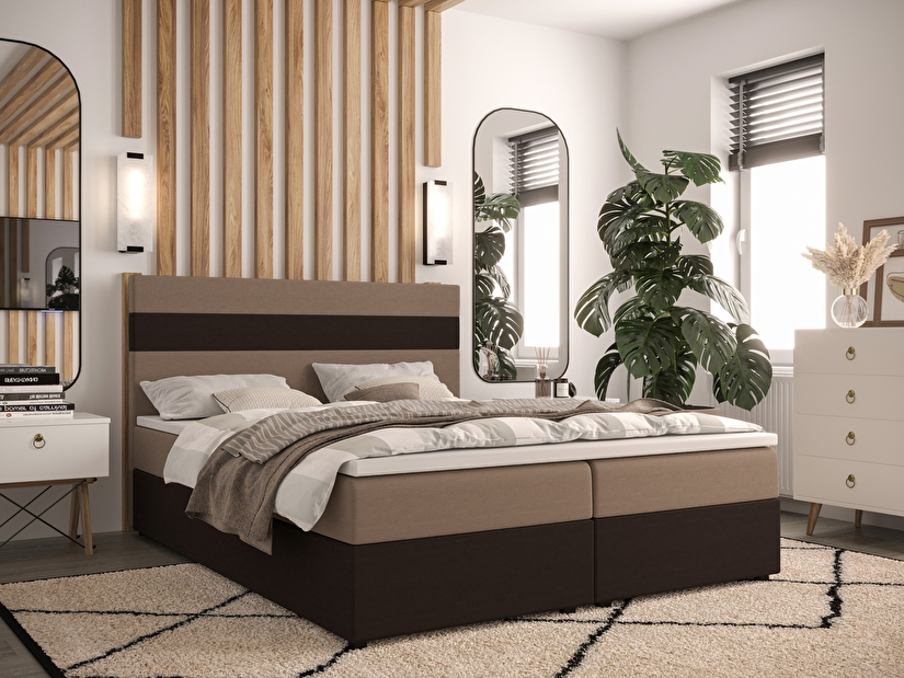 Manželská posteľ Boxspring 140 cm Locos (svetlohnedá + tmavohnedá) (s matracom a úložným priestorom)