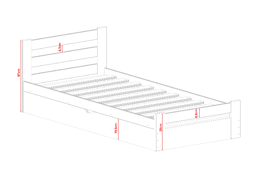 Detská posteľ 90 x 190 cm Nia (s roštom a úl. priestorom) (borovica)
