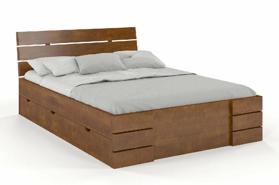 Manželská posteľ 160 cm Naturlig Lorenskog High Drawers (buk)
