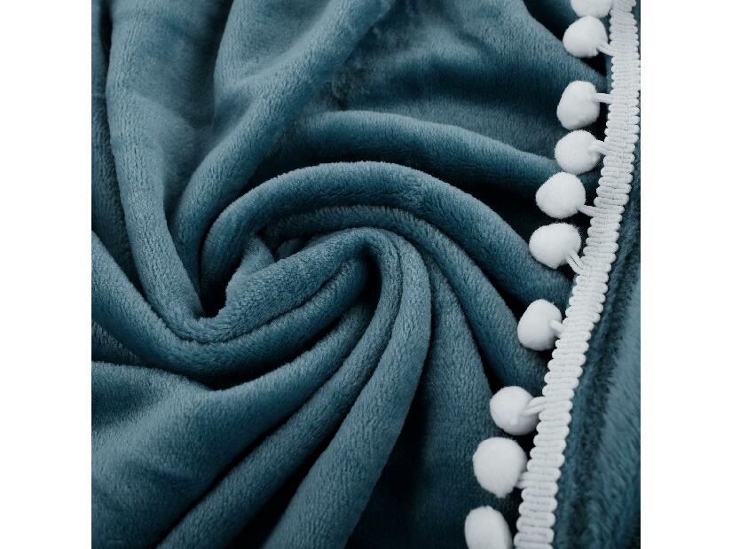 Plyšová deka s brmbolcami 130x150 cm Akro (oceľová modrá)