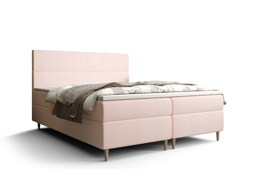 Manželská posteľ Boxspring 160 cm Flu (svetloružová) (s matracom a úložným priestorom)