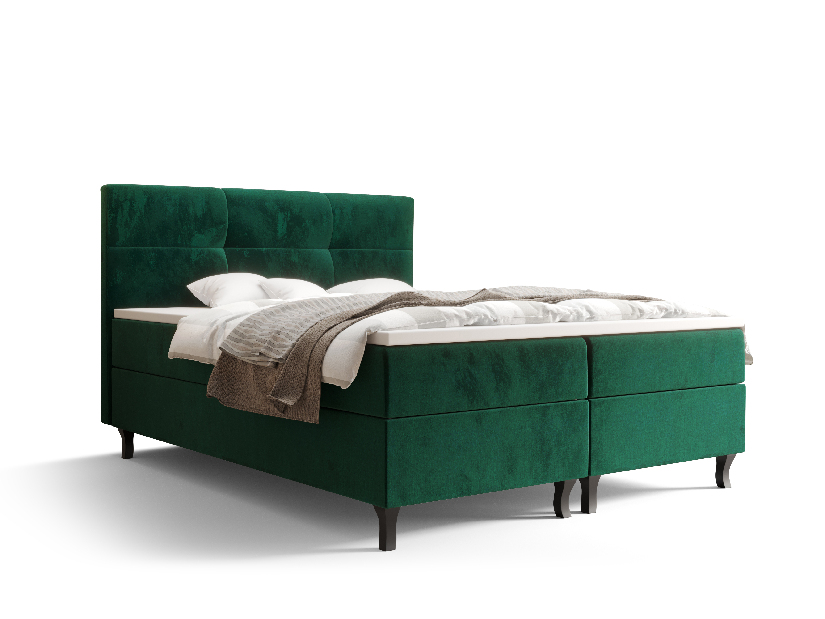 Manželská posteľ Boxspring 160 cm Lumba (olivová) (s matracom a úložným priestorom)