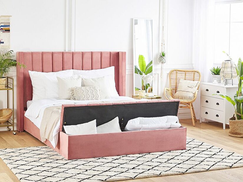 Manželská posteľ 180 cm NAIROBI (textil) (ružová) (s roštom)