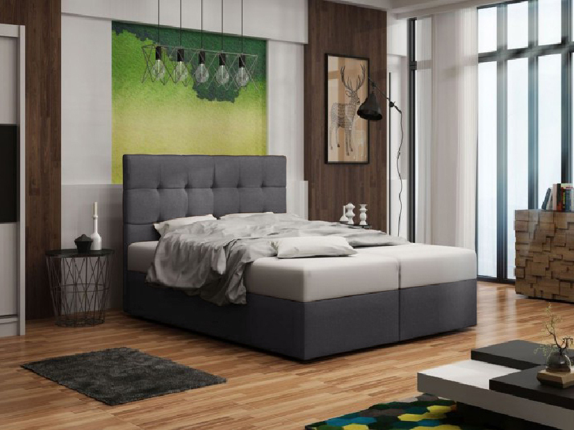 Manželská posteľ Boxspring 180 cm Duel 2 Comfort (tmavosivá) (s matracom a úložným priestorom)