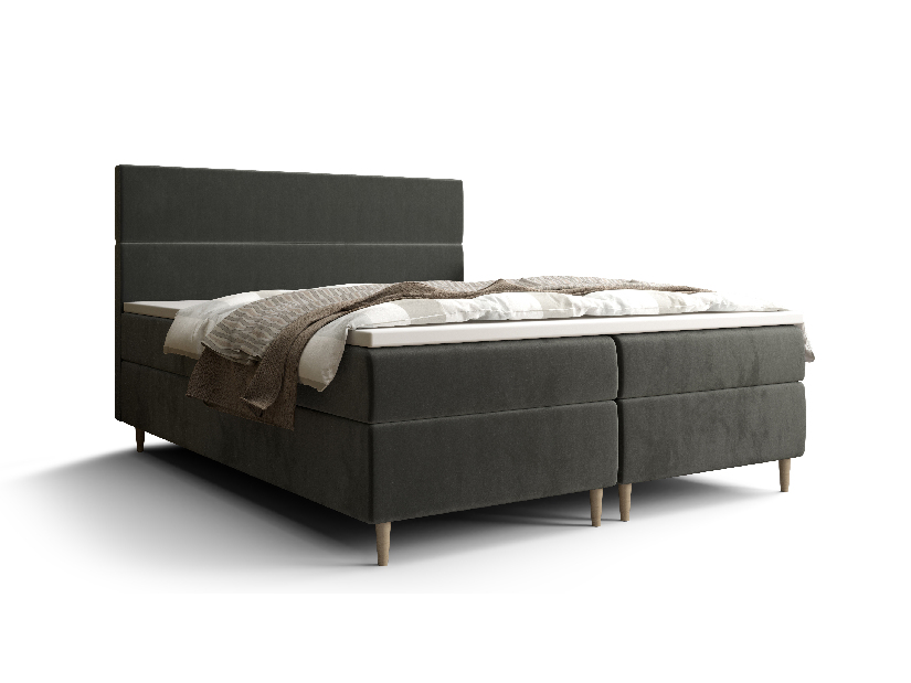 Manželská posteľ Boxspring 180 cm Flu (tmavosivá) (s matracom a úložným priestorom)