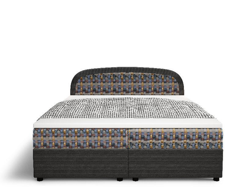 Manželská posteľ Boxspring 140 cm Brick (tmavosivá + vzor pletený) (s matracom a úložným priestorom)