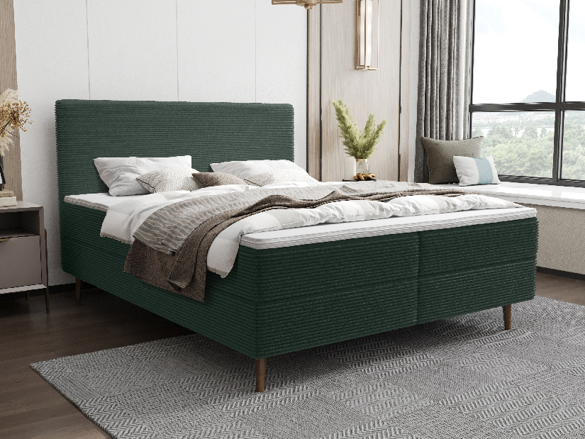Manželská posteľ 200 cm Napoli Bonell (zelená) (s roštom, s úl. priestorom)