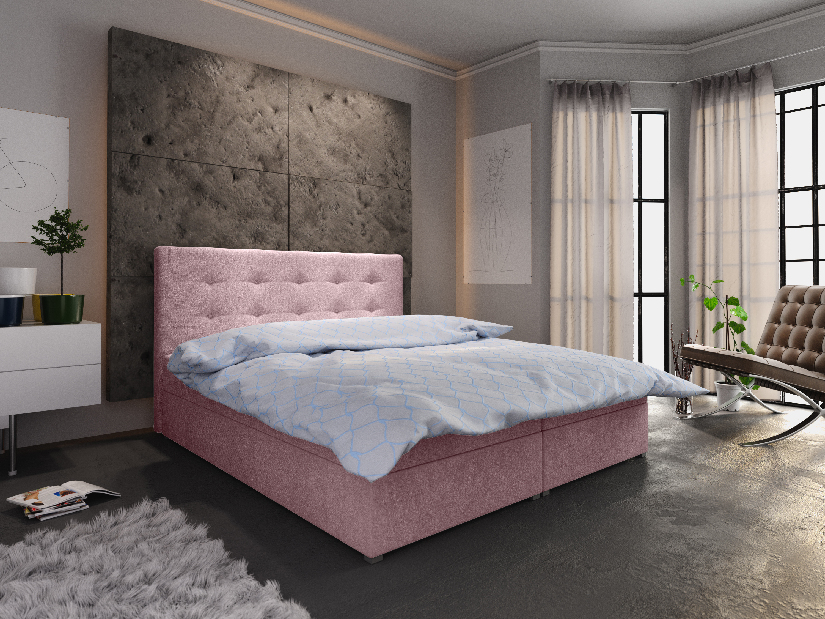 Manželská posteľ Boxspring 160 cm Fade 1 Comfort (ružová) (s matracom a úložným priestorom)