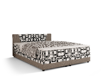 Manželská posteľ  Boxspring 180 cm Linda Comfort (vzor + sivohnedá) (s matracom a úložným priestorom)