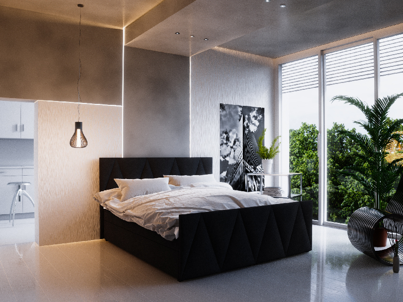 Manželská posteľ Boxspring 180 cm Milagros Comfort 3 (čierna) (s matracom a úložným priestorom)