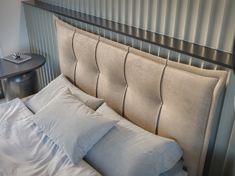 Kontinentálna posteľ 200 cm Foxtrot (svetlobéžová) (s matracom a úl. priestorom)