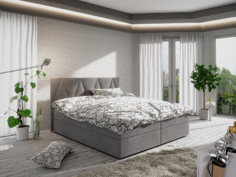 Manželská posteľ Boxspring 180 cm Fade 3 Comfort (sivá) (s matracom a úložným priestorom)