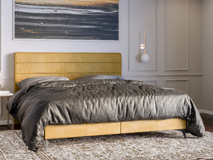 Kontinentálna posteľ 180 cm Horazio (žltá) (s matracom a úl. priestorom)
