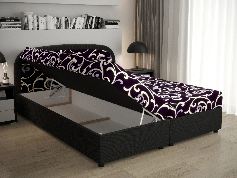 Manželská posteľ Boxspring 160 cm Brick (tmavohnedá + vzor kvet) (s matracom a úložným priestorom)