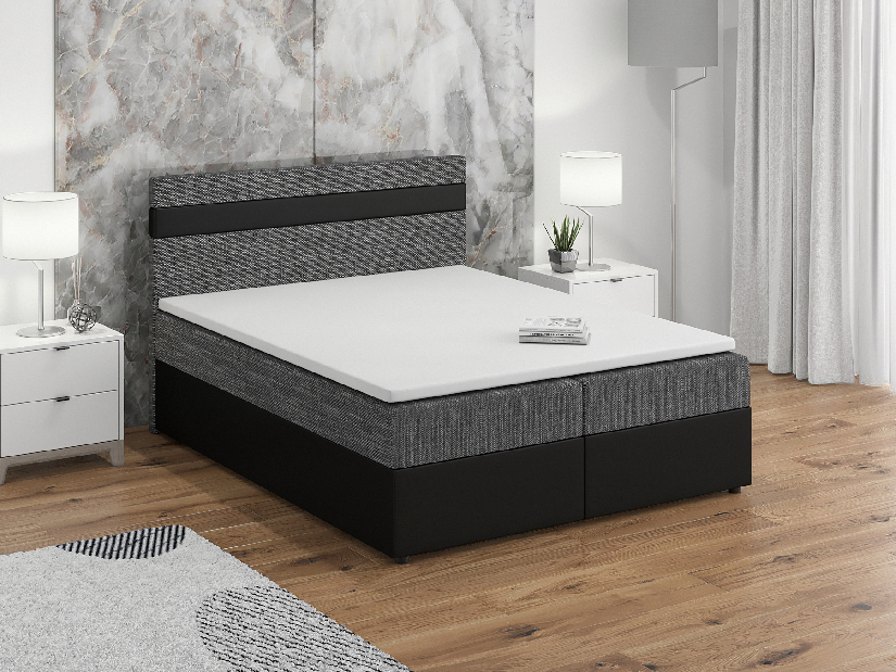 Kontinentálna posteľ 180x200 cm Mimosa Comfort (melíorvaná sivá + čierna) (s roštom a matracom)