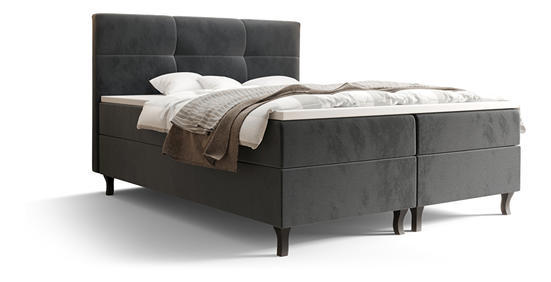 Manželská posteľ Boxspring 180 cm Lumba Comfort (tmavosivá) (s matracom a úložným priestorom)