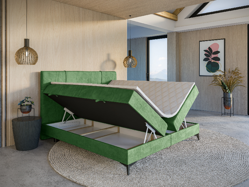 Kontinentálna posteľ 180 cm Nivela (zelená) (s matracom a úl. priestorom)