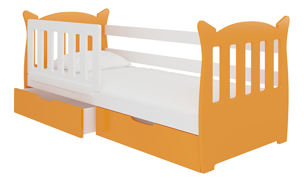 Detská posteľ 160x75 cm Lenka (s roštom a matracom) (biela + oranžová)