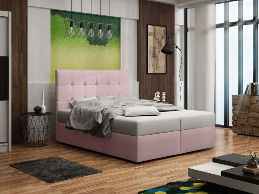 Manželská posteľ Boxspring 140 cm Duel 2 (ružová) (s matracom a úložným priestorom)