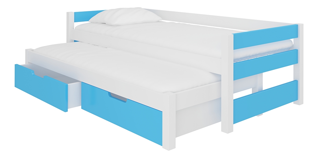 Rozkladacia detská posteľ 200x90 cm Fifo (s roštom a matracom) (biela + modrá)