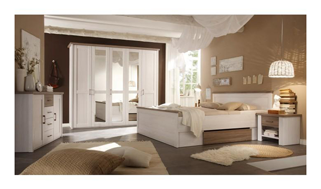 Manželská posteľ 180 cm Dawa (ul. priestor + 2ks stolík) (biela + dub sonoma)