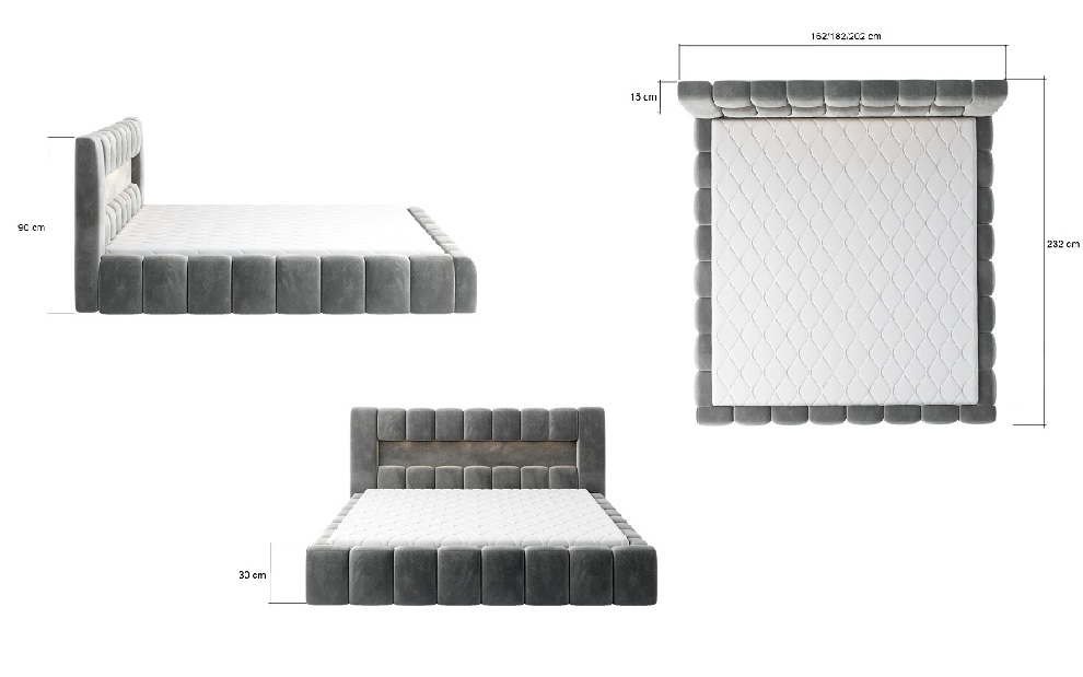 Manželská posteľ 160 cm Luxa (tmavomodrá) (s roštom, úl. priestorom a LED)