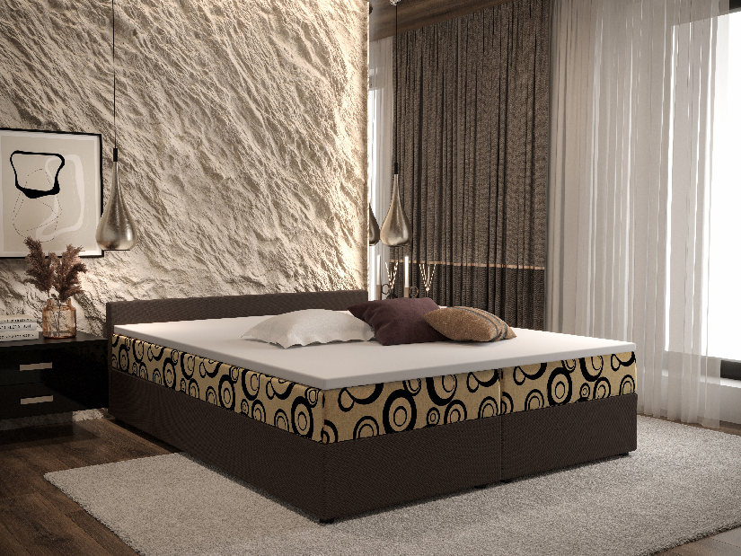 Manželská posteľ Boxspring 180 cm Ceren (vzor + tmavohnedá) (s matracom a úložným priestorom)