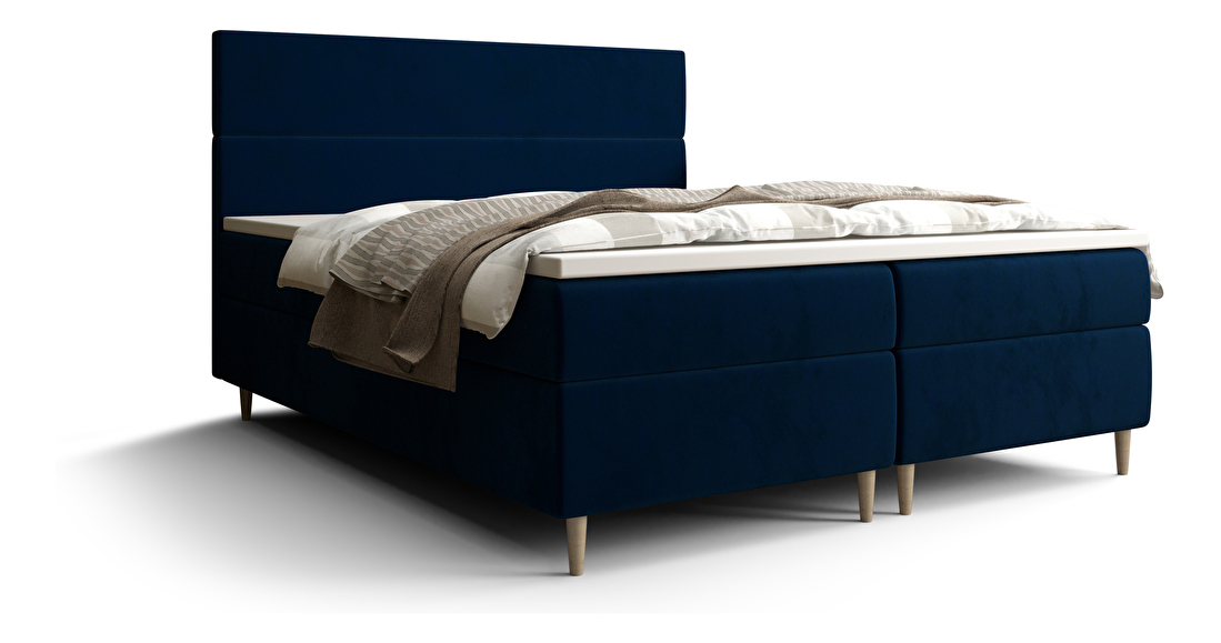 Manželská posteľ Boxspring 140 cm Flu Comfort (tmavomodrá) (s matracom a úložným priestorom)