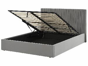 Manželská posteľ 160 cm Vakarine (sivá) (s roštom a úložným priestorom)
