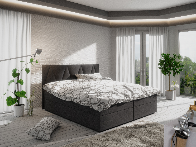 Manželská posteľ Boxspring 140 cm Fade 3 Comfort (čierna) (s matracom a úložným priestorom)