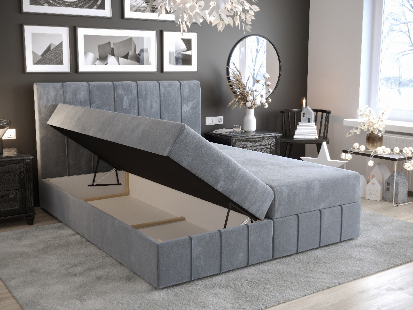 Manželská posteľ Boxspring 140 cm Barack Comfort (tmavosivá) (s matracom a úložným priestorom)