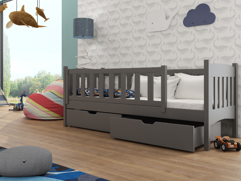Detská posteľ 90 x 190 cm Gussie (s roštom a úl. priestorom) (grafit)