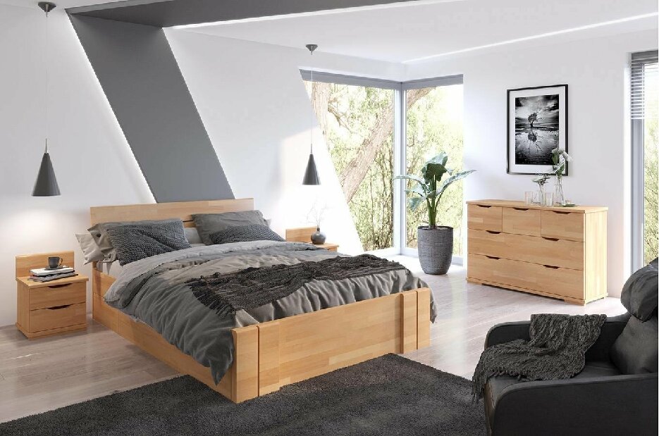 Manželská posteľ 180 cm Naturlig Tosen High Drawers (buk)