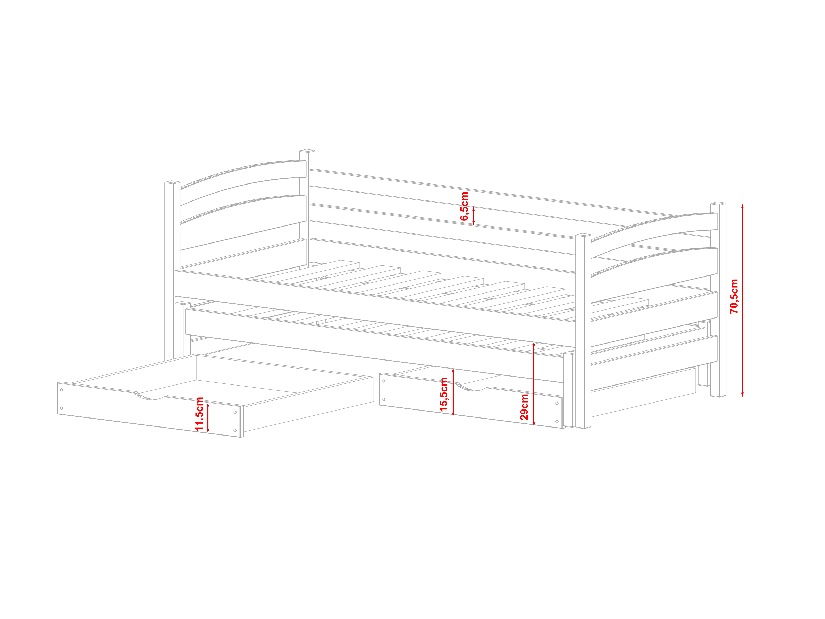 Detská posteľ 90 x 190 cm Tiana (s roštom a úl. priestorom) (borovica)