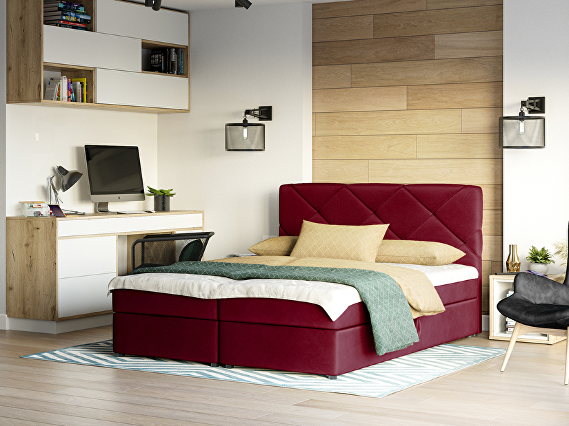 Kontinentálna posteľ 180x200 cm Karum (bordová) (s roštom a matracom)