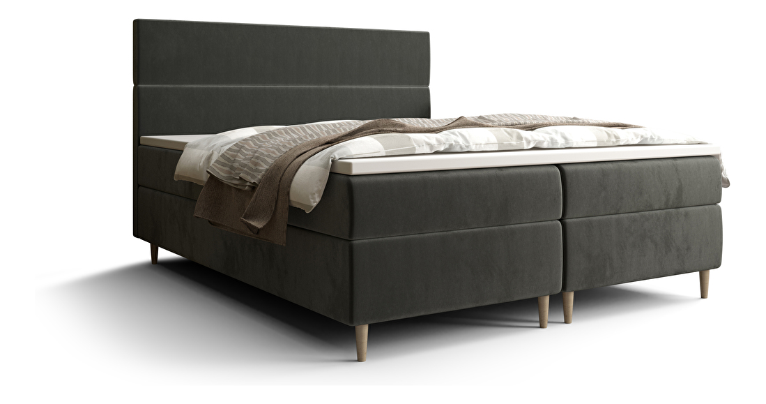 Manželská posteľ Boxspring 160 cm Flu (tmavosivá) (s matracom a úložným priestorom)