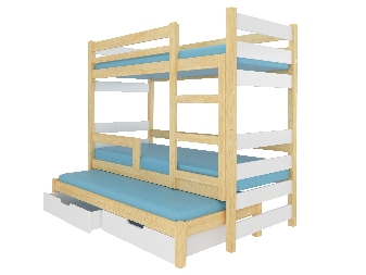 Poschodová detská posteľ 180x75 cm Karin (s roštom a matracom) (borovica + biela)