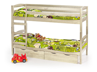 Poschodová posteľ 80 cm Sam (borovica) (masív, s roštom a matracom) (bez úložného priestoru)
