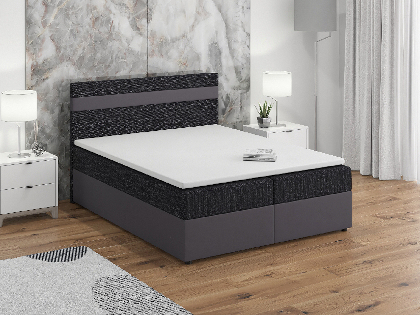 Kontinentálna posteľ 160x200 cm Mimosa (melírovaná čierna + tmavosivá) (s roštom a matracom)